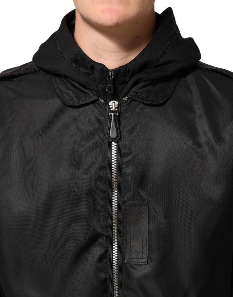Bomber nero in cotone con cappuccio e zip integrale Dolce & Gabbana