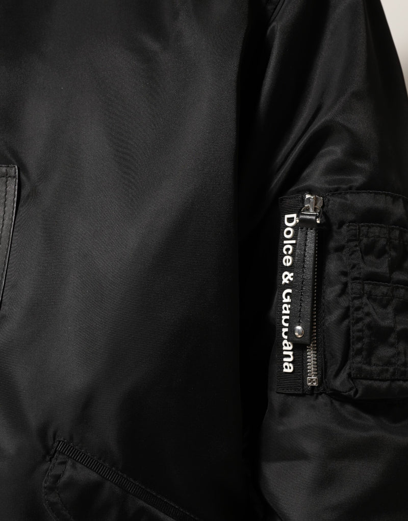 Bomber nero in cotone con cappuccio e zip integrale Dolce & Gabbana