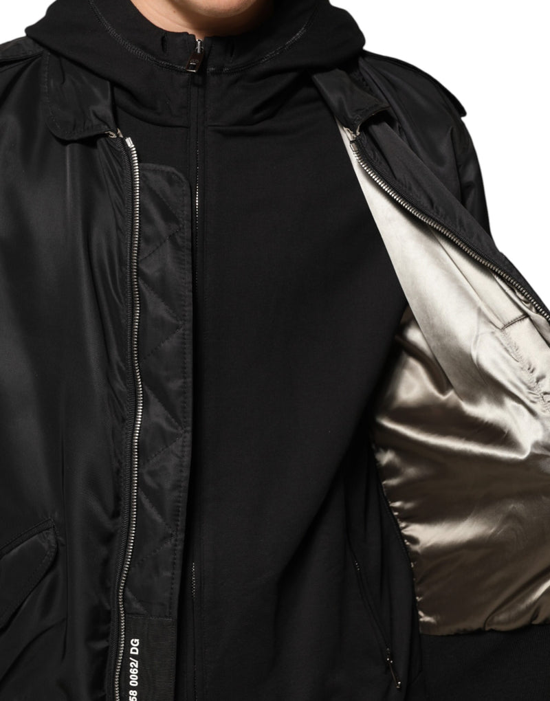 Bomber nero in cotone con cappuccio e zip integrale Dolce & Gabbana