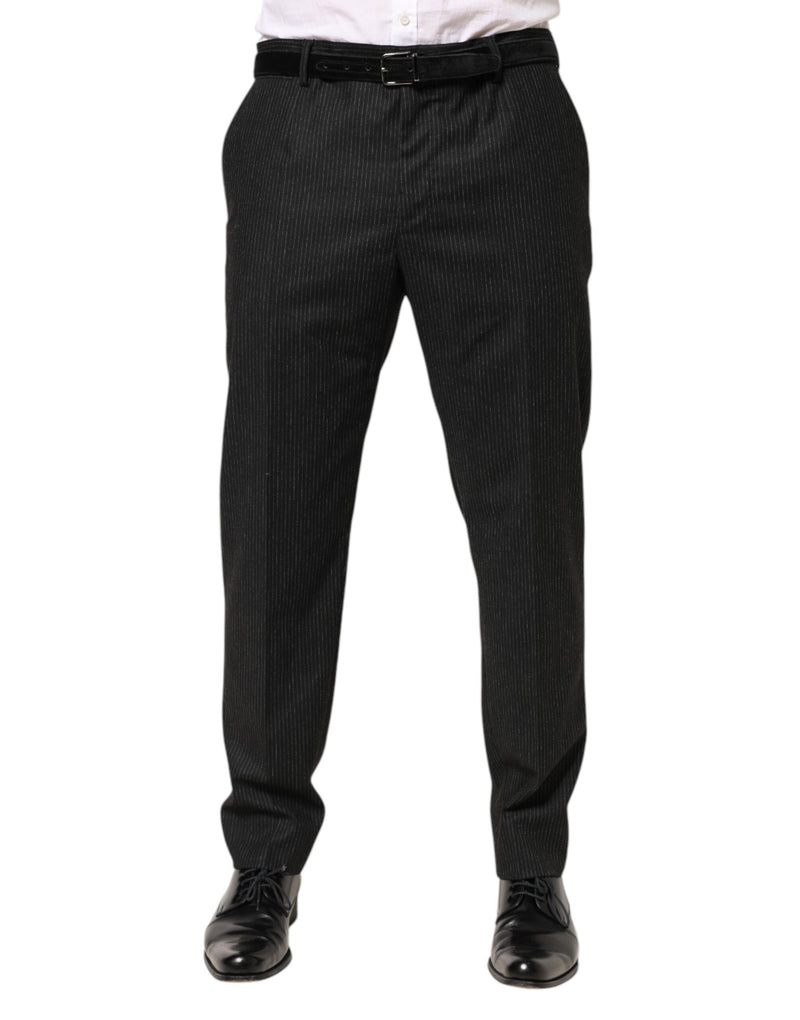 Dolce & Gabbana Black Cotton Mid Waist Dress Trouser Pants