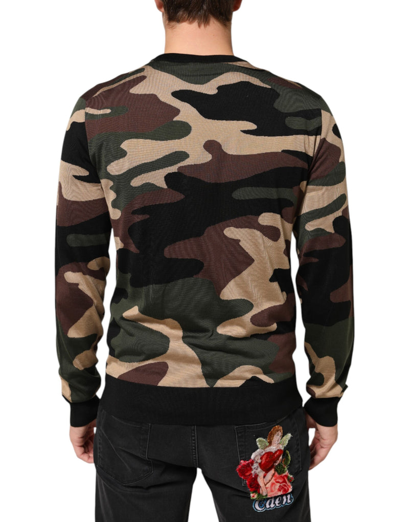 Dolce & Gabbana Multicolor Camouflage Crew Neck Men Pullover Sweater