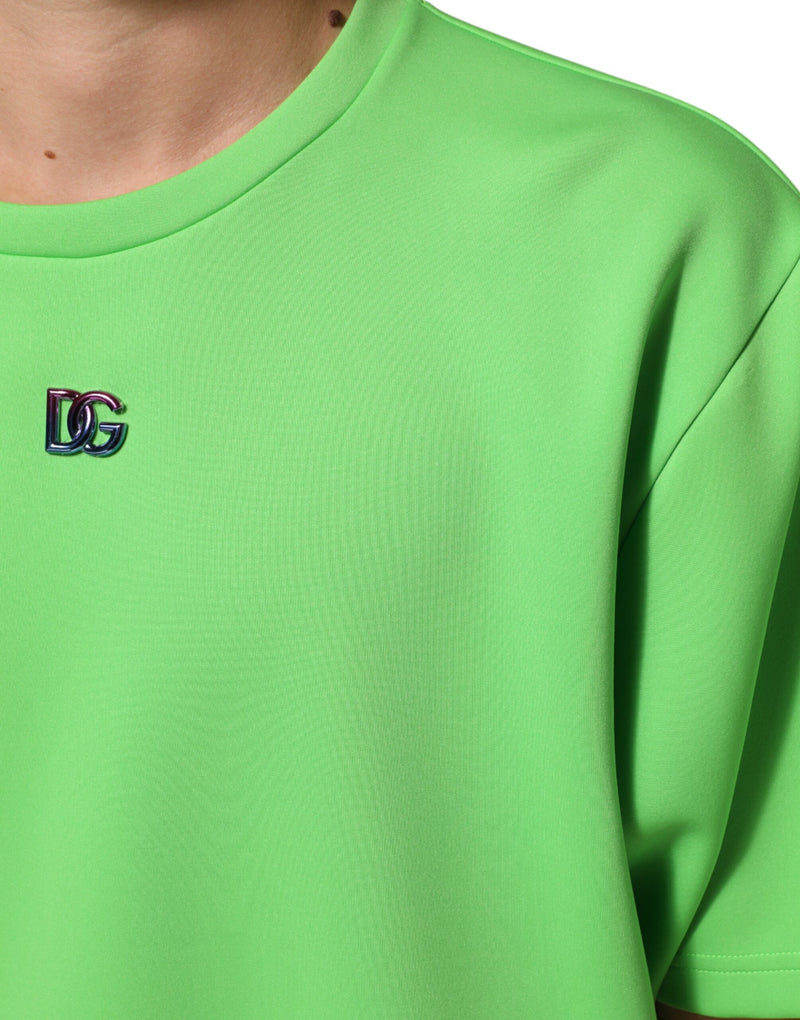T-shirt Dolce & Gabbana vert à manches courtes, col rond et logo