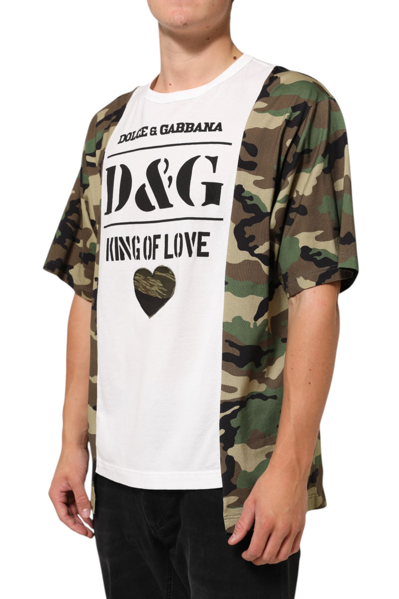 Camiseta blanca para hombre con cuello redondo, logotipo y estampado de camuflaje Dolce & Gabbana