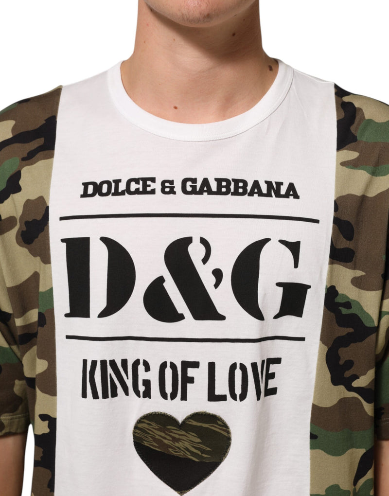 Camiseta blanca para hombre con cuello redondo, logotipo y estampado de camuflaje Dolce & Gabbana