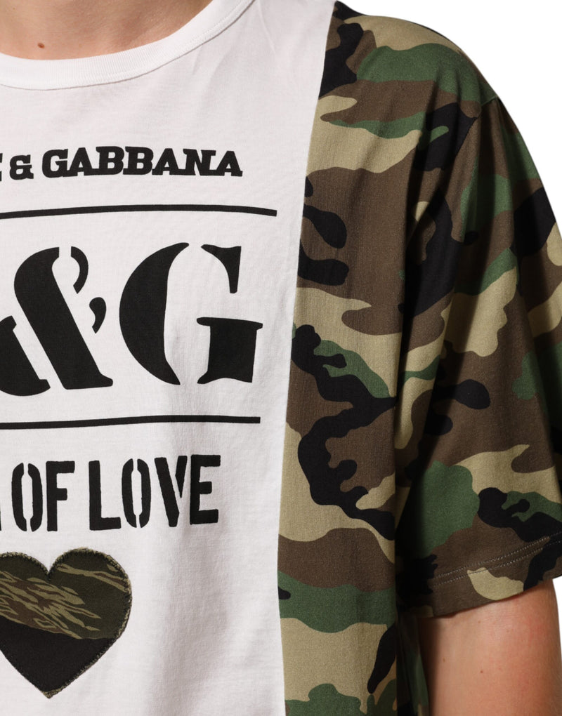 Camiseta blanca para hombre con cuello redondo, logotipo y estampado de camuflaje Dolce & Gabbana