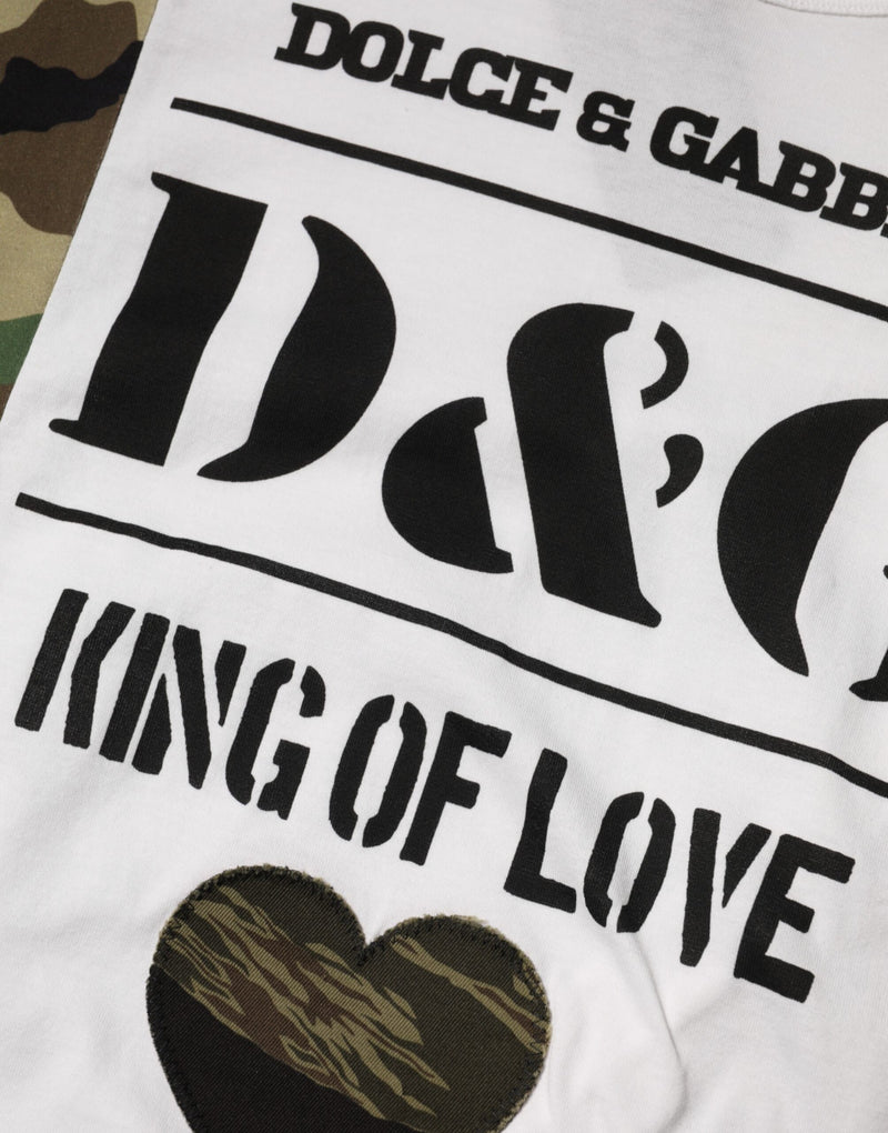 Camiseta blanca para hombre con cuello redondo, logotipo y estampado de camuflaje Dolce & Gabbana