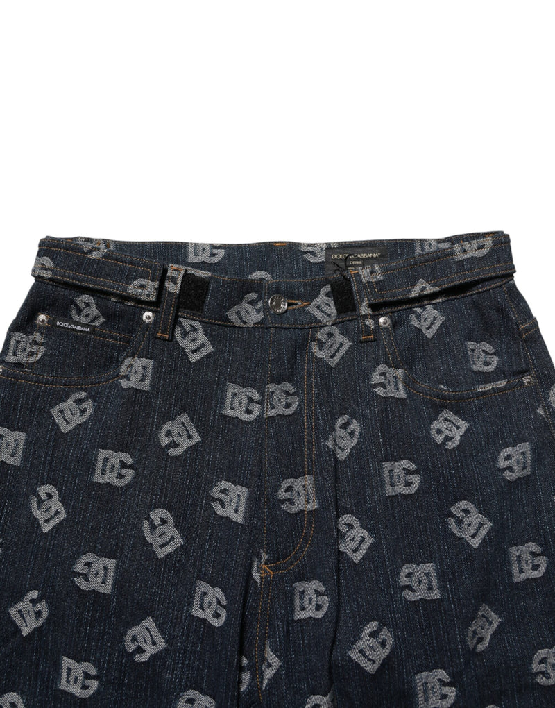 Jeans retos masculinos de denim azul com estampa do logo Dolce & Gabbana