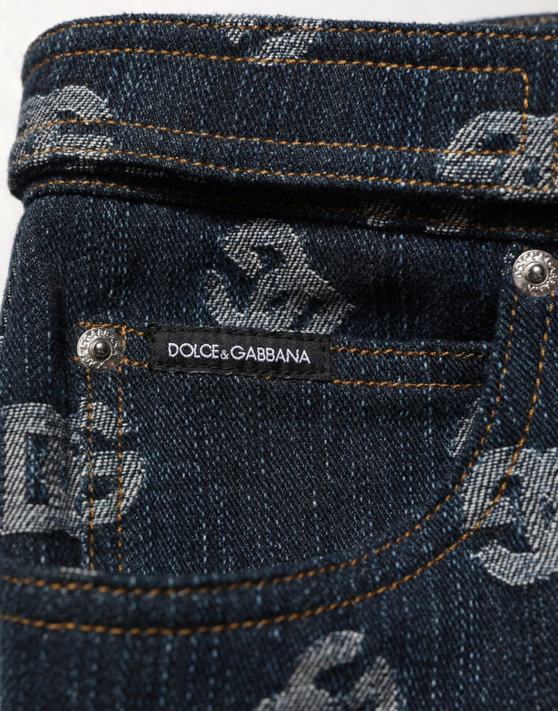 Jeans retos masculinos de denim azul com estampa do logo Dolce & Gabbana