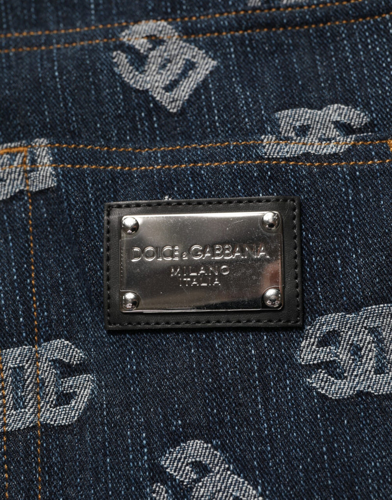 Jeans retos masculinos de denim azul com estampa do logo Dolce & Gabbana