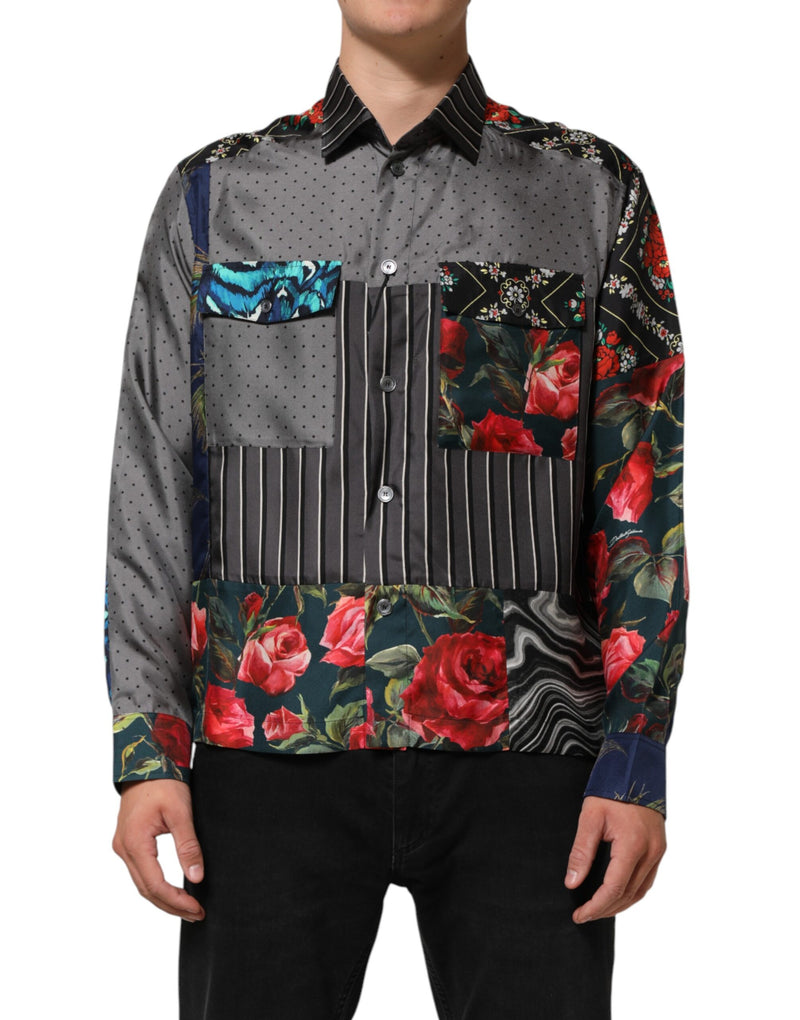 Camisa de seda Dolce & Gabbana com mangas longas e patchwork multicolorido