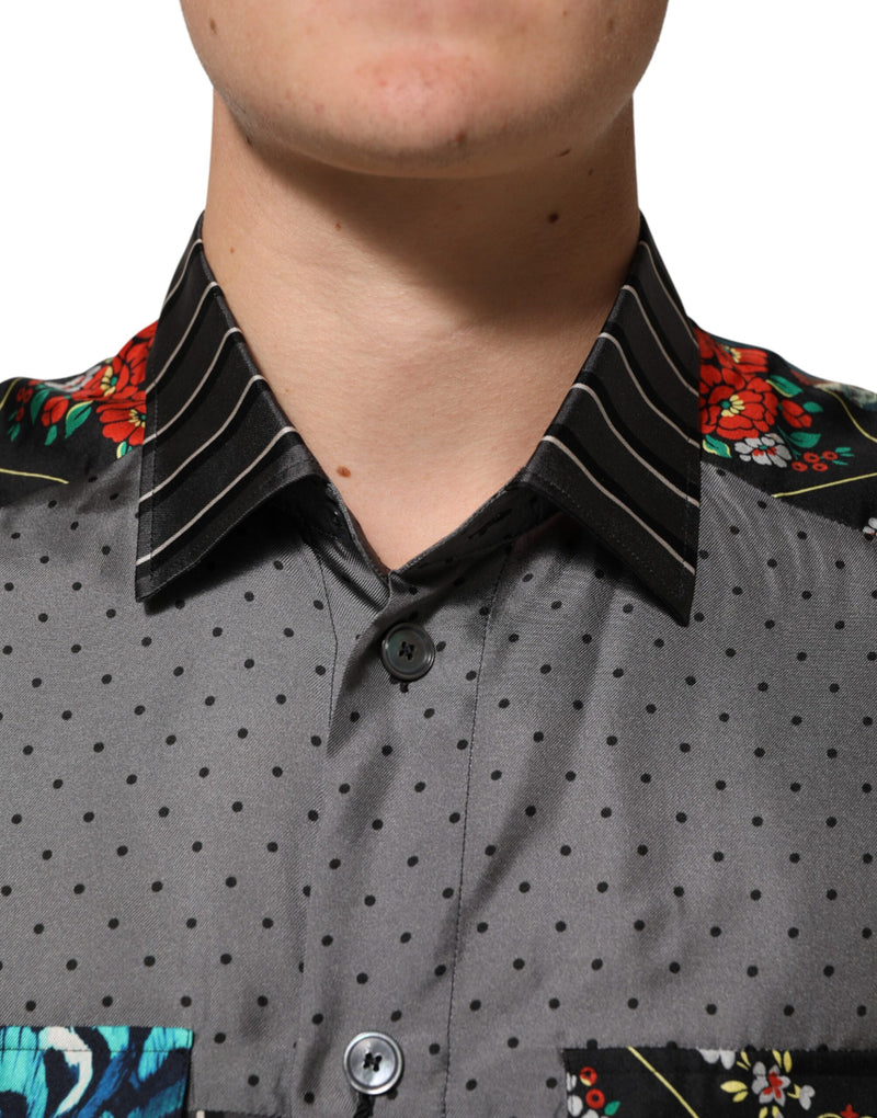 Camisa de seda Dolce & Gabbana com mangas longas e patchwork multicolorido