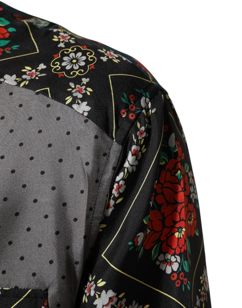 Camisa de seda Dolce & Gabbana com mangas longas e patchwork multicolorido