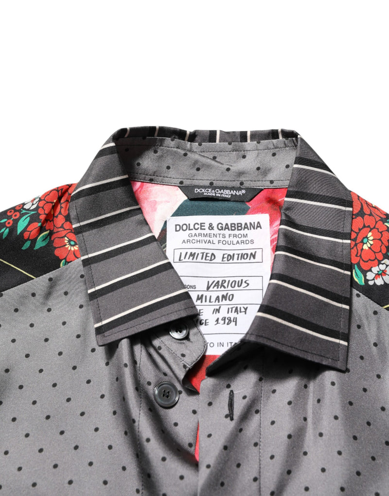 Camisa de seda Dolce & Gabbana com mangas longas e patchwork multicolorido