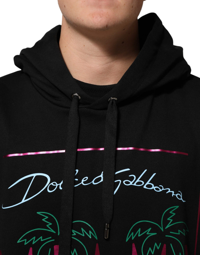 Dolce & Gabbana Black Printed Hooded Men Sweatshirt Sweater