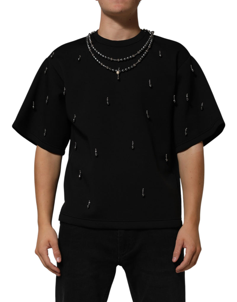 T-shirt en polyester noir Dolce & Gabbana orné d’un collier