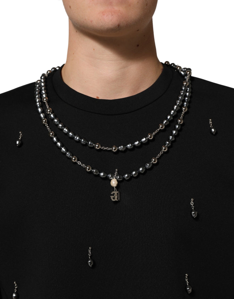 T-shirt en polyester noir Dolce & Gabbana orné d’un collier