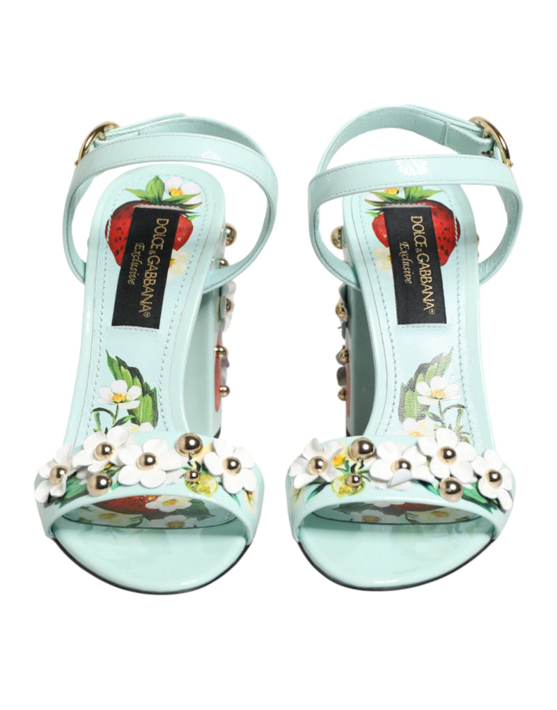 Sandali con tacco e borchie floreali verde menta Dolce & Gabbana