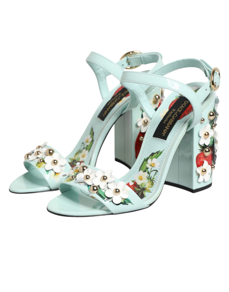 Sandali con tacco e borchie floreali verde menta Dolce & Gabbana