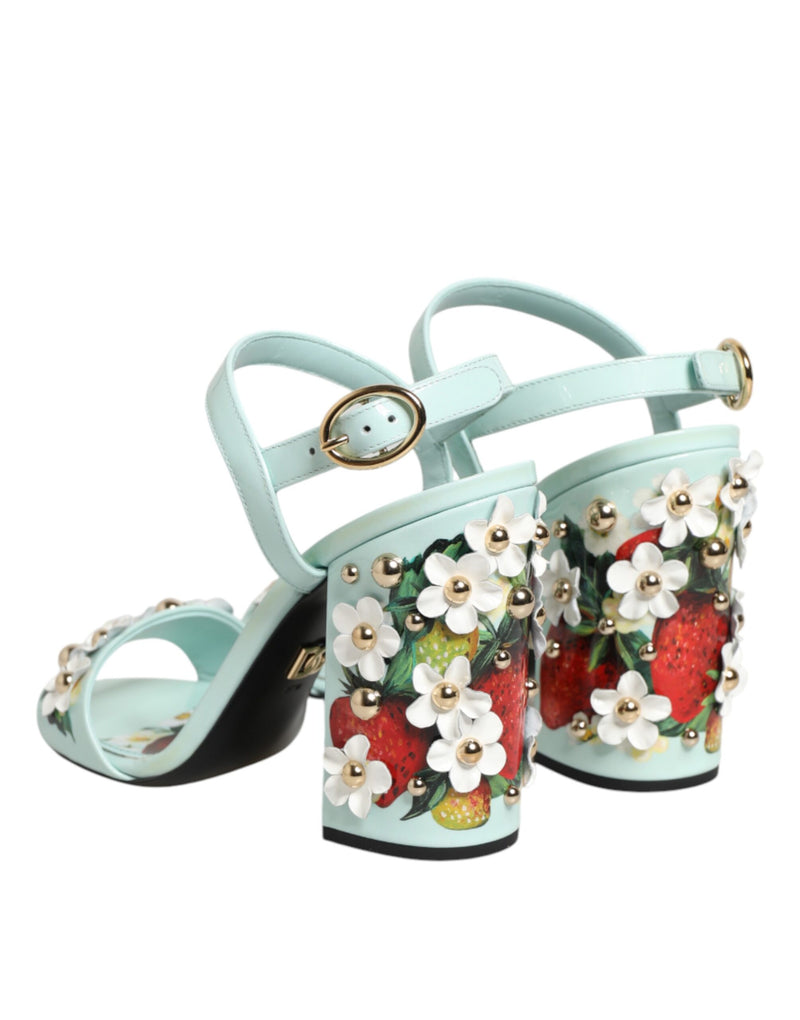 Sandali con tacco e borchie floreali verde menta Dolce & Gabbana