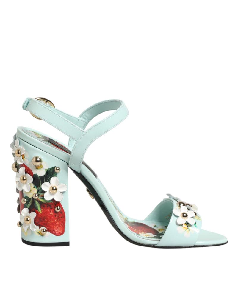 Sandali con tacco e borchie floreali verde menta Dolce & Gabbana