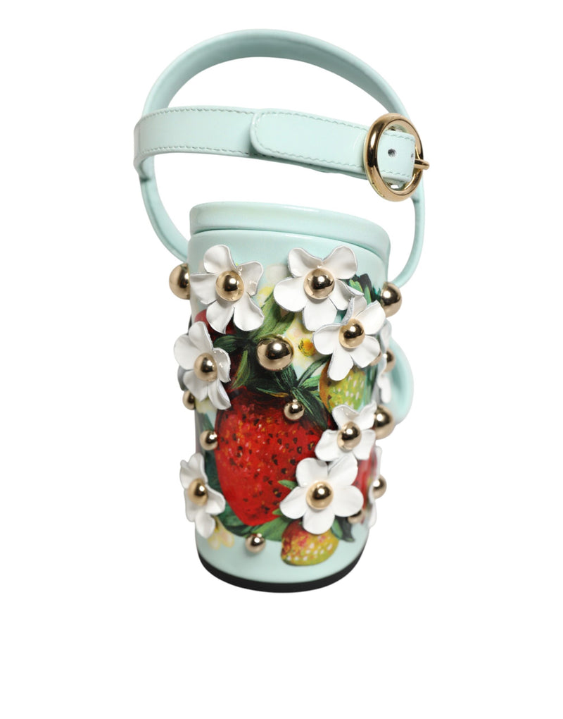 Sandali con tacco e borchie floreali verde menta Dolce & Gabbana