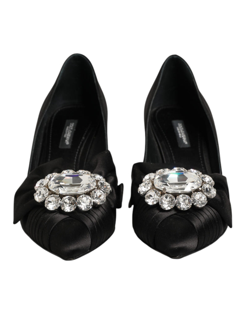 Escarpins Dolce & Gabbana en satin noir avec nœud et ornements en cristal