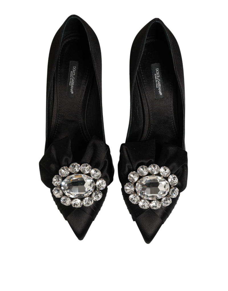 Escarpins Dolce & Gabbana en satin noir avec nœud et ornements en cristal