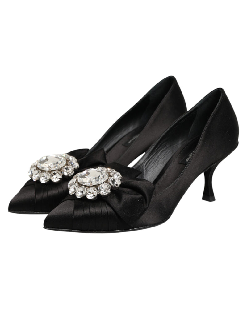 Escarpins Dolce & Gabbana en satin noir avec nœud et ornements en cristal