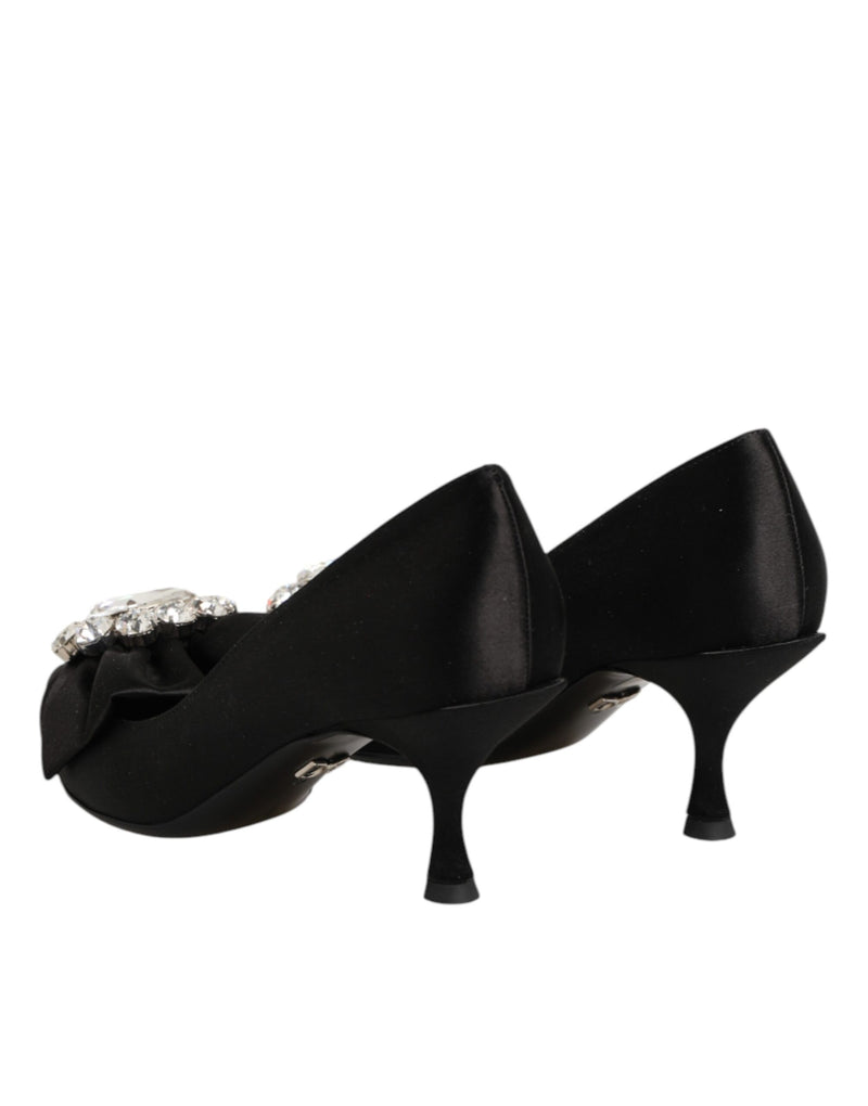 Escarpins Dolce & Gabbana en satin noir avec nœud et ornements en cristal