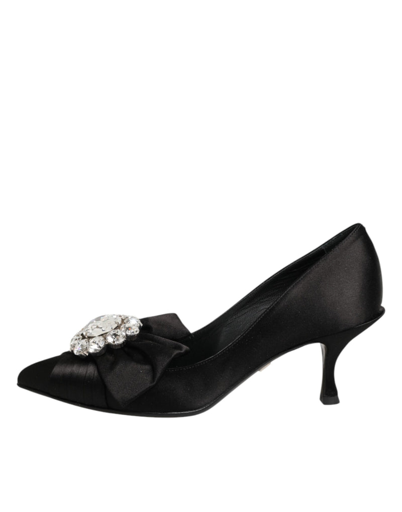 Escarpins Dolce & Gabbana en satin noir avec nœud et ornements en cristal