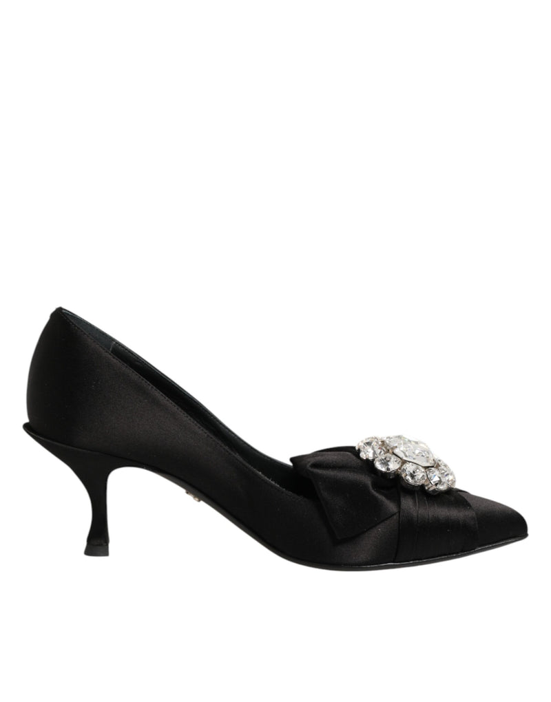 Escarpins Dolce & Gabbana en satin noir avec nœud et ornements en cristal