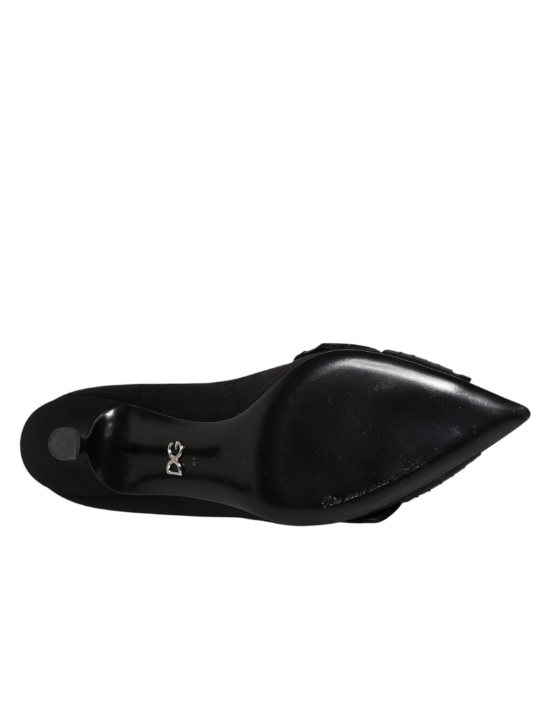 Escarpins Dolce & Gabbana en satin noir avec nœud et ornements en cristal
