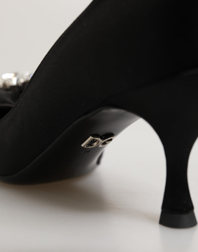 Escarpins Dolce & Gabbana en satin noir avec nœud et ornements en cristal