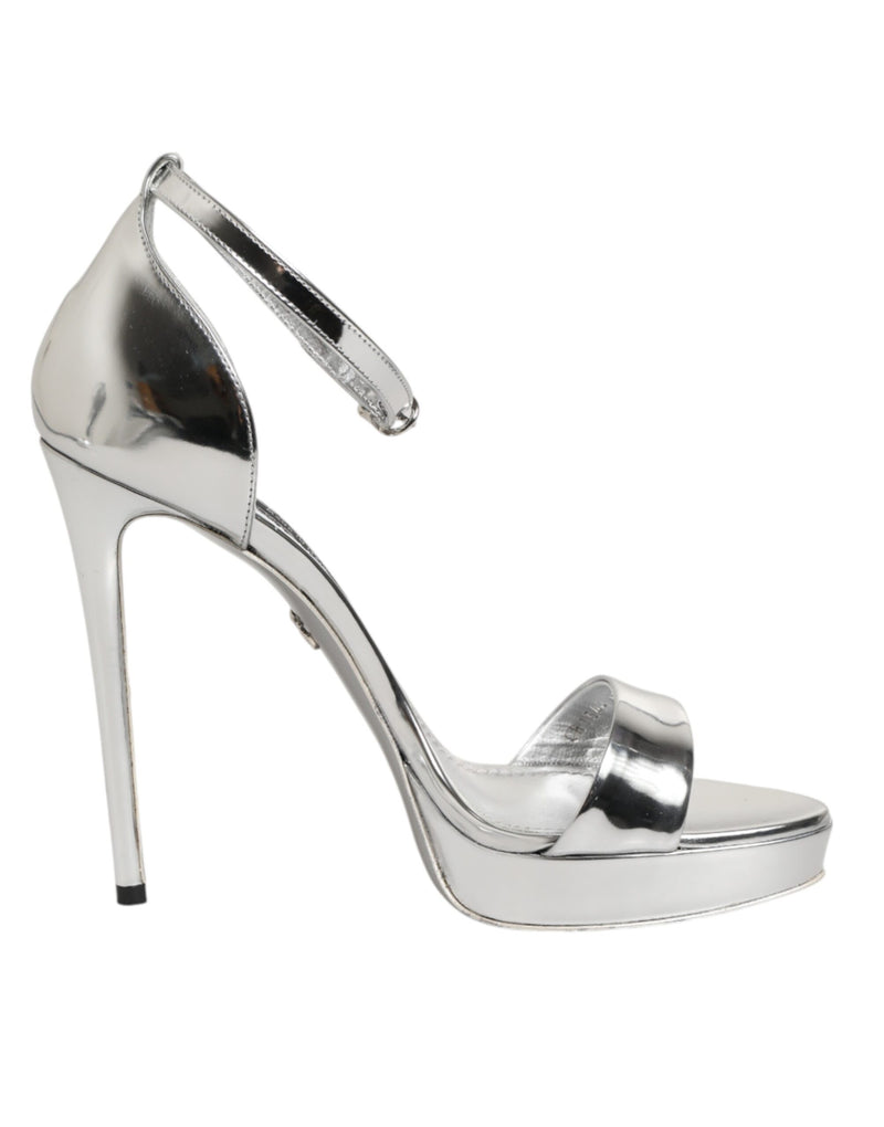 Dolce & Gabbana Silver Leather Platform Keira Sandals Shoes