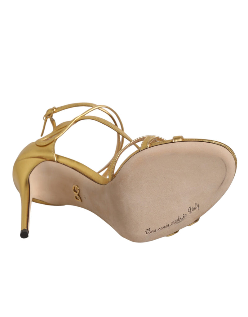 Dolce & Gabbana Gold Leather Keira Heels Sandals Shoes