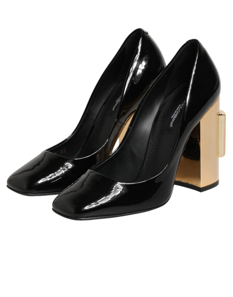 Escarpins à talons Dolce & Gabbana en cuir verni noir et doré avec logo