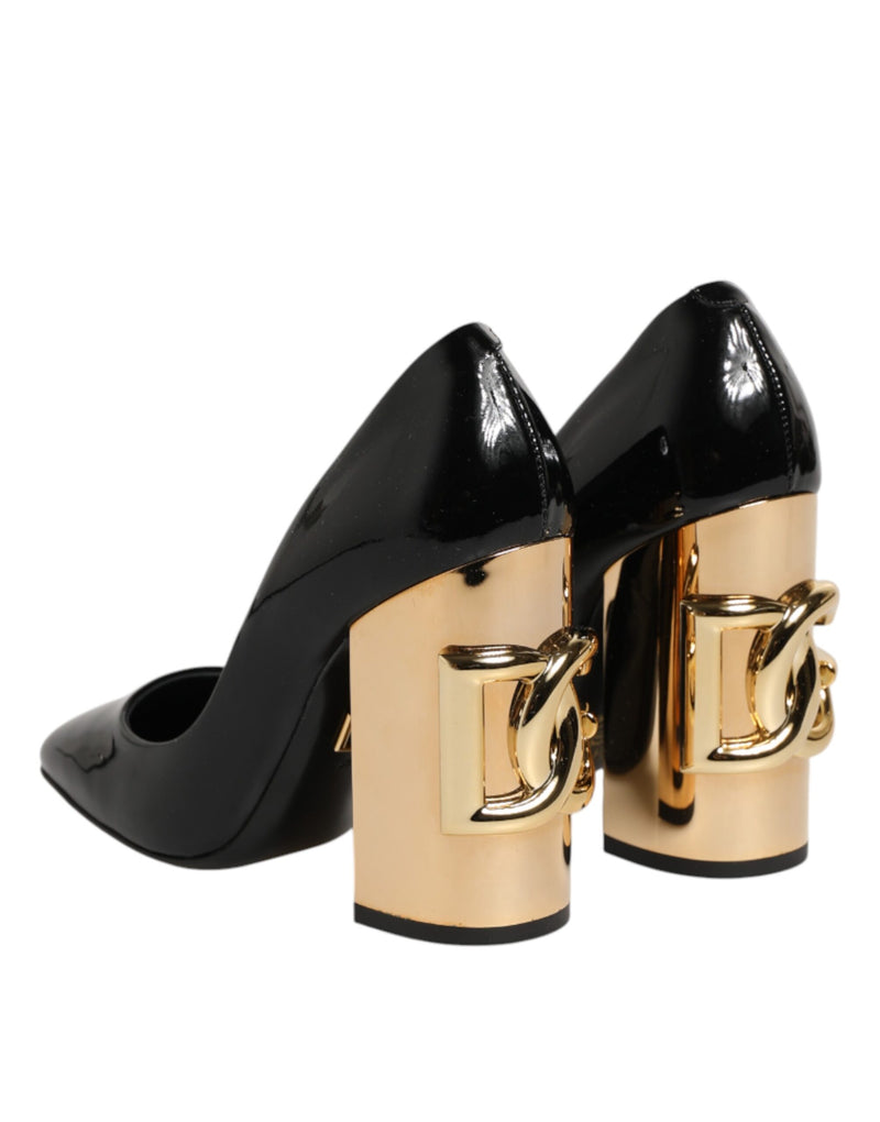 Escarpins à talons Dolce & Gabbana en cuir verni noir et doré avec logo