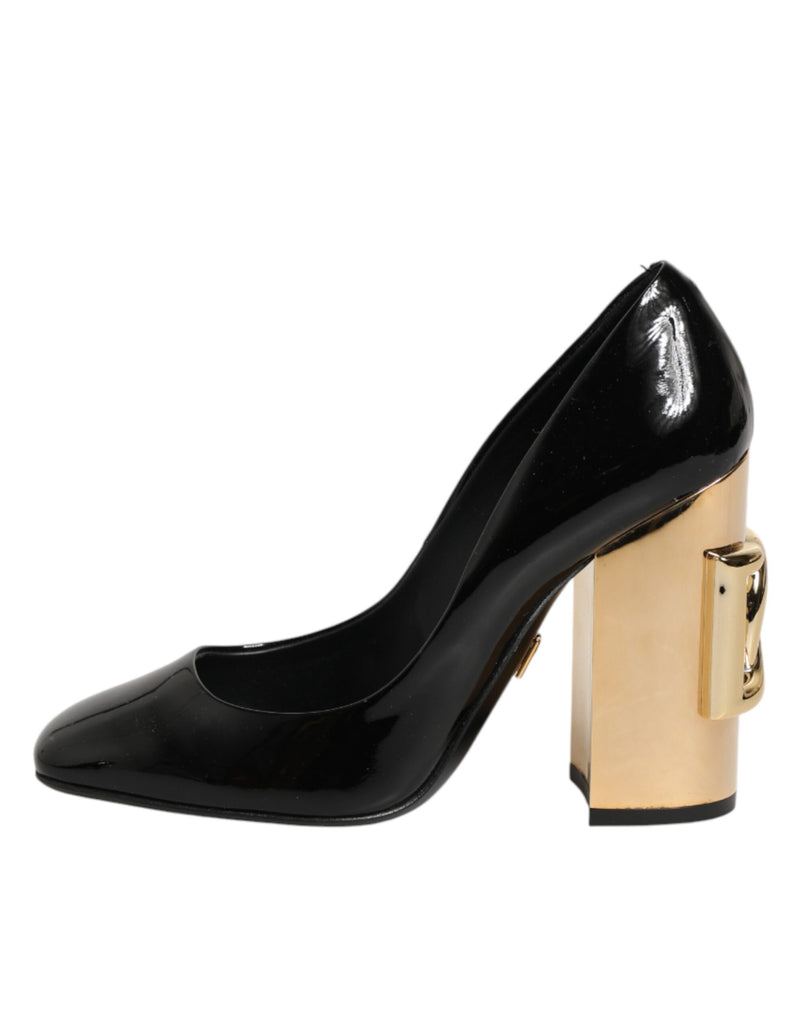 Escarpins à talons Dolce & Gabbana en cuir verni noir et doré avec logo