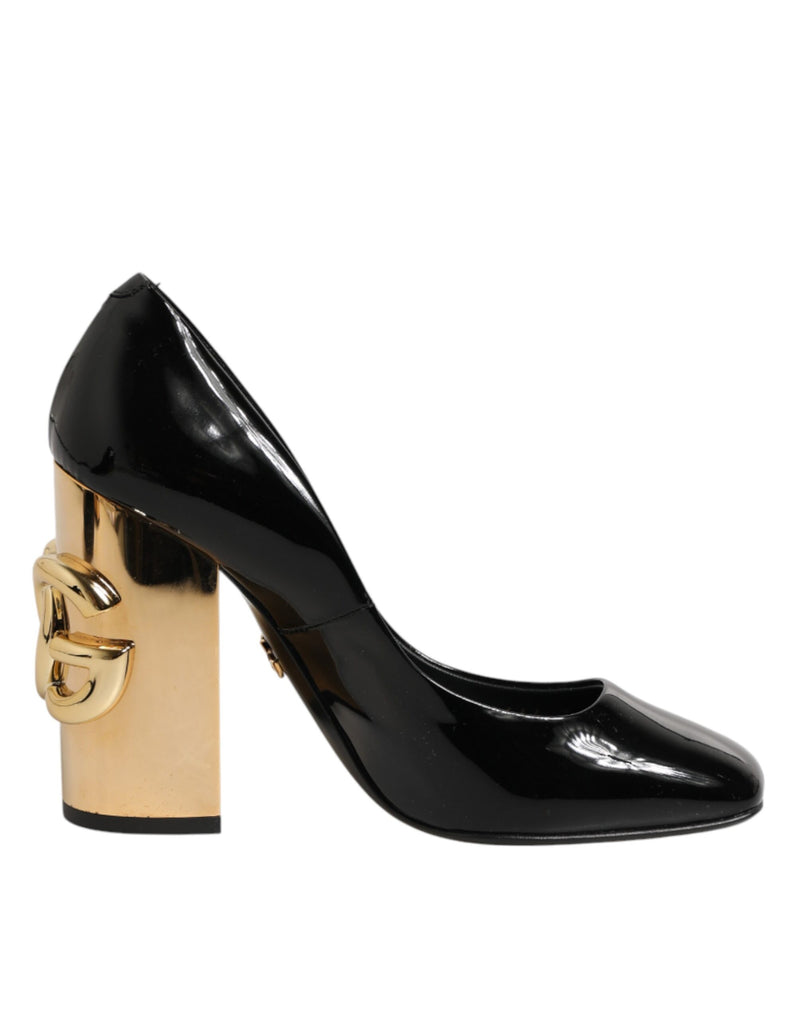 Escarpins à talons Dolce & Gabbana en cuir verni noir et doré avec logo