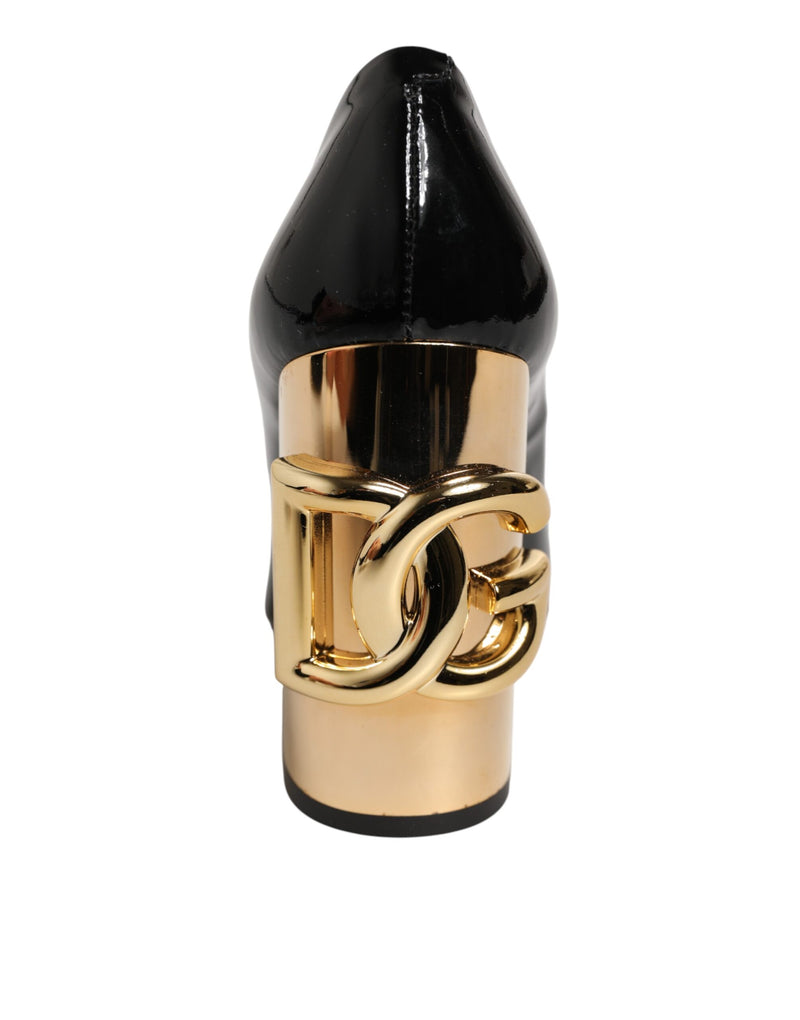 Escarpins à talons Dolce & Gabbana en cuir verni noir et doré avec logo