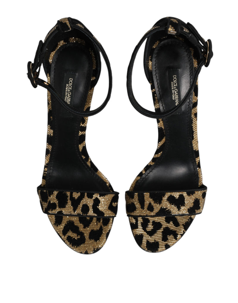 Dolce & Gabbana Gold Leopard Ankle Strap Heels Sandals Shoes