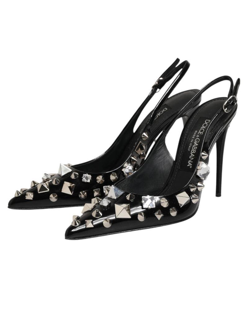 Escarpins slingback à talons Dolce & Gabbana en cuir noir clouté