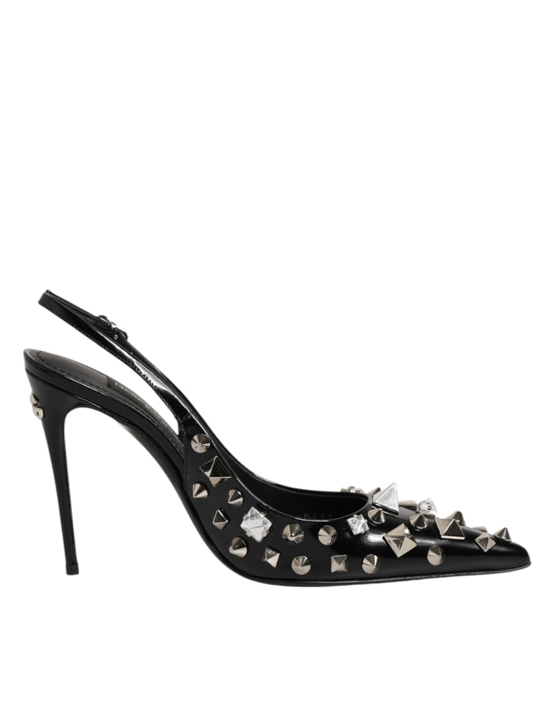 Escarpins slingback à talons Dolce & Gabbana en cuir noir clouté