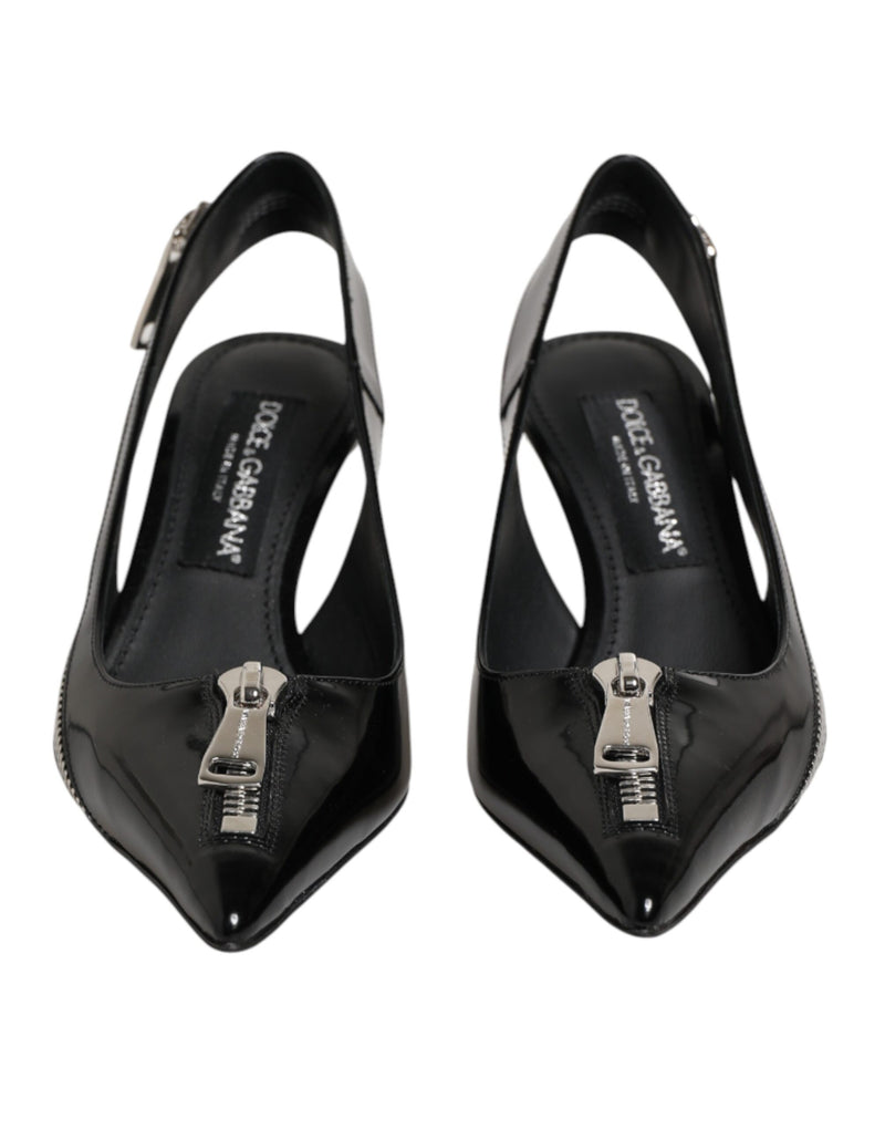 Escarpins slingback à talons Dolce & Gabbana en cuir noir avec fermeture éclair