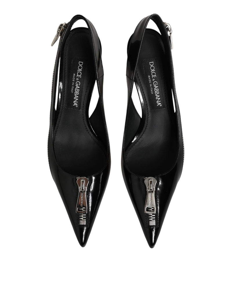 Escarpins slingback à talons Dolce & Gabbana en cuir noir avec fermeture éclair