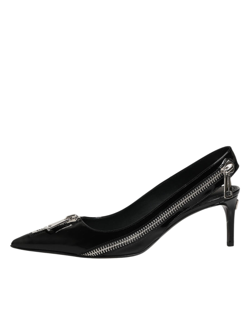Escarpins slingback à talons Dolce & Gabbana en cuir noir avec fermeture éclair