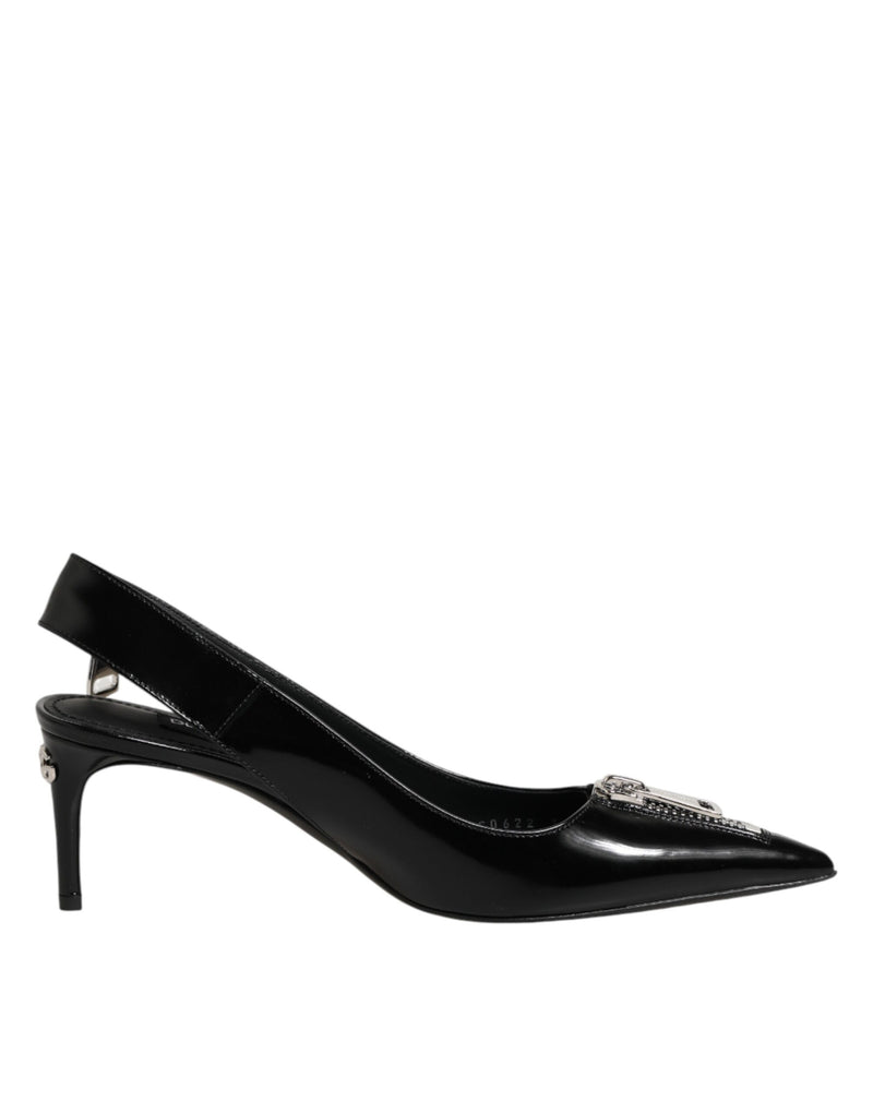 Escarpins slingback à talons Dolce & Gabbana en cuir noir avec fermeture éclair