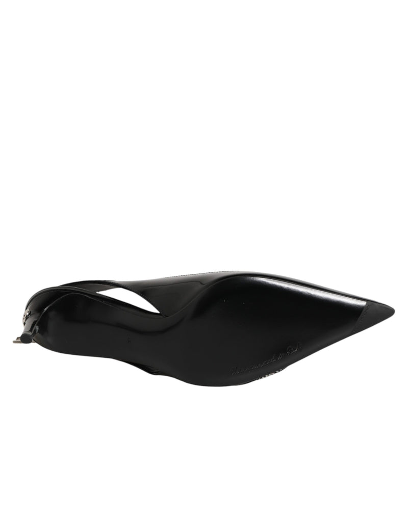 Escarpins slingback à talons Dolce & Gabbana en cuir noir avec fermeture éclair