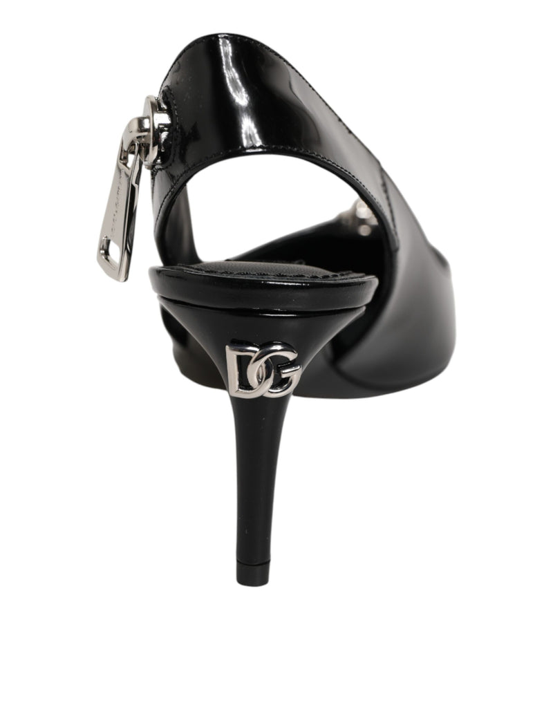 Escarpins slingback à talons Dolce & Gabbana en cuir noir avec fermeture éclair