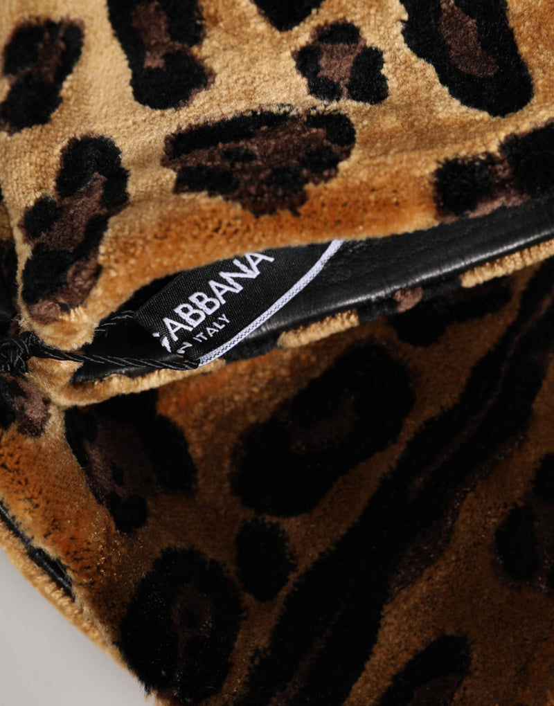 Moufles Dolce & Gabbana en cuir marron et noir à imprimé léopard, longueur coude